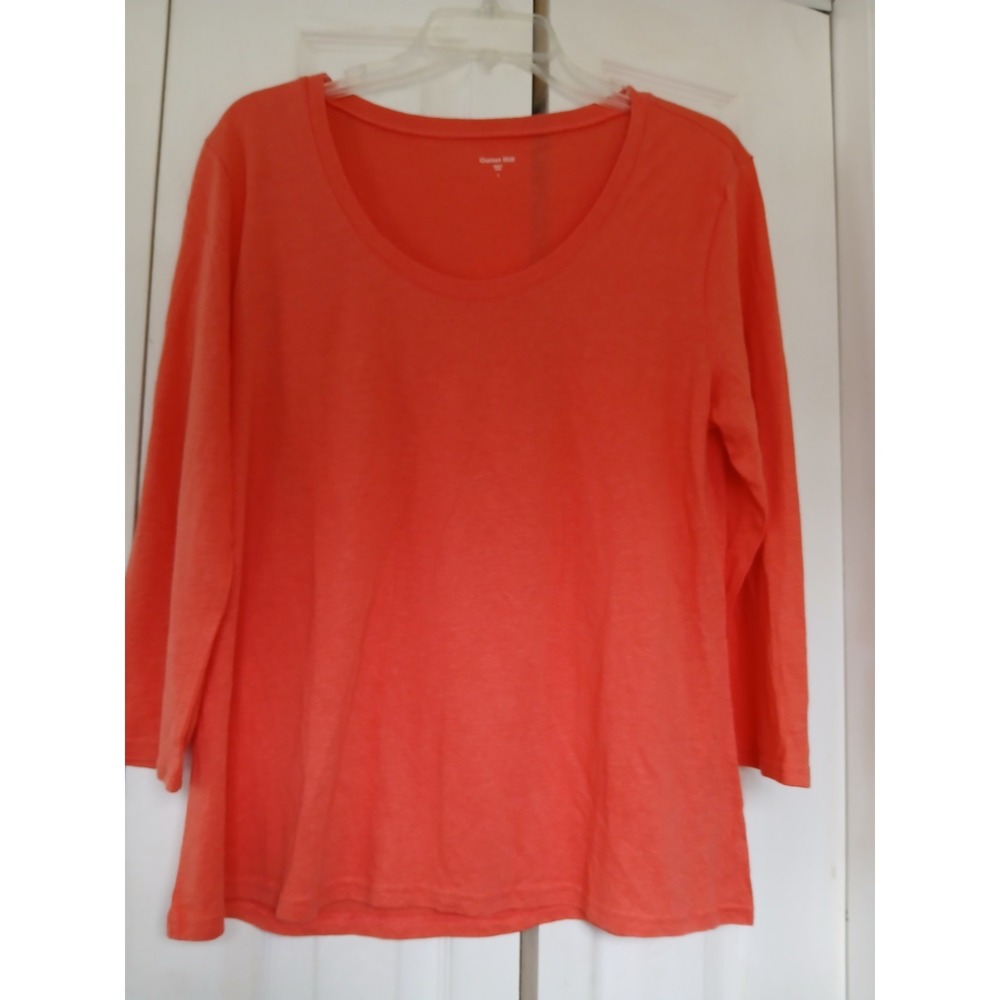 Garnet Hill Linen Blend 3/4 Sleeve Top Women L Quiet Luxury